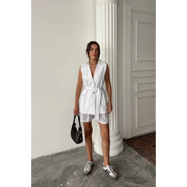 KETEN YELEK - ŞORT TAKIM - Beyaz