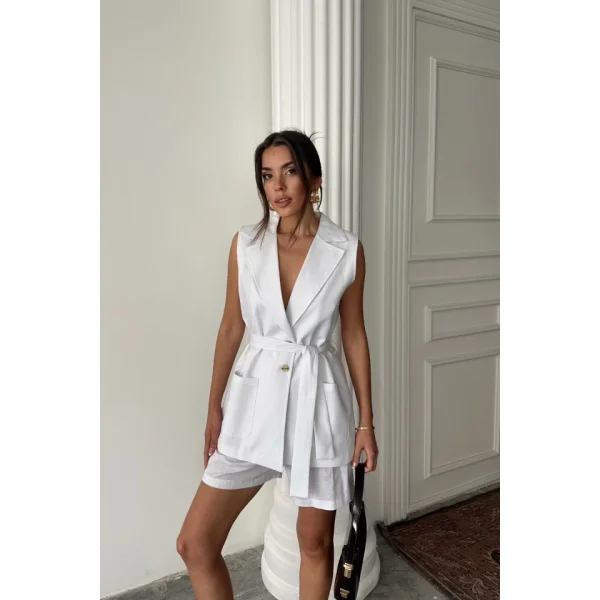KETEN YELEK - ŞORT TAKIM - Beyaz