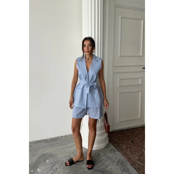KETEN YELEK - ŞORT TAKIM - Mavi