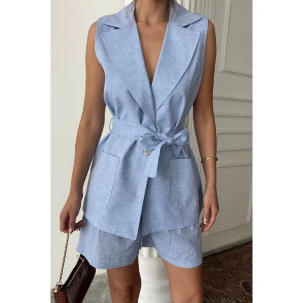 KETEN YELEK - ŞORT TAKIM - Mavi