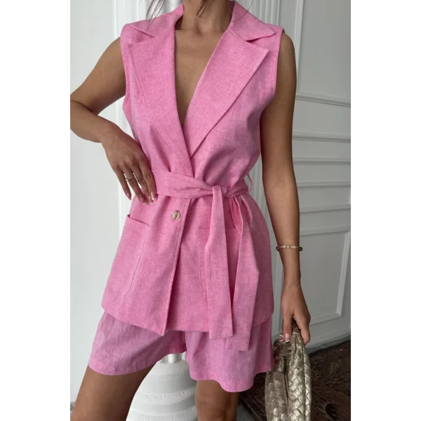 KETEN YELEK - ŞORT TAKIM - Pembe