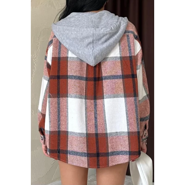 Kiremit Kapüşonlu Oduncu Gömlek