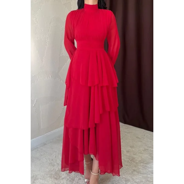 Kırmızı Bel Detaylı Elbise