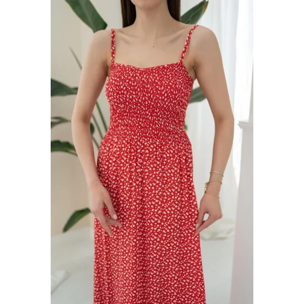 Kırmızı Eteği Fırfırlı Elbise