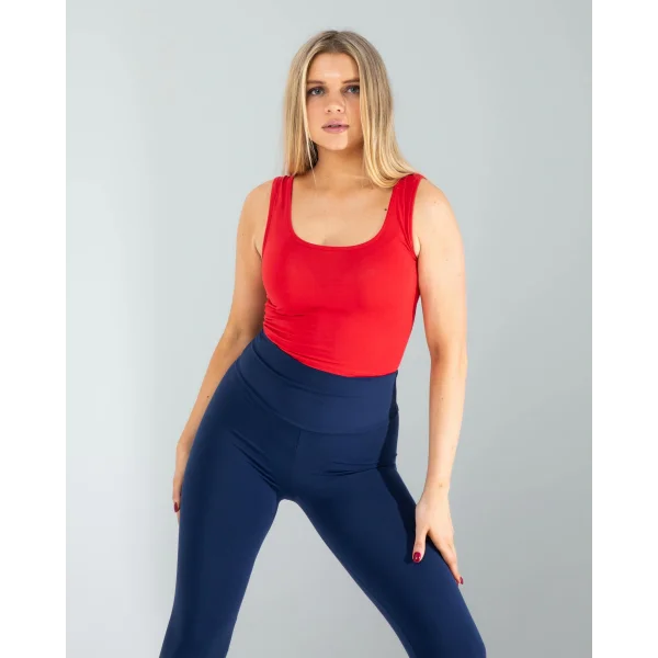 Kırmızı Kare Yaka Basic Bluz