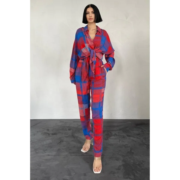 Kırmızı Klasik Kalıp Viskon Gömlek Ve Pantolontakım