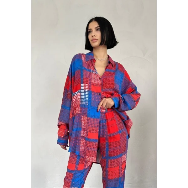 Kırmızı Klasik Kalıp Viskon Gömlek Ve Pantolontakım