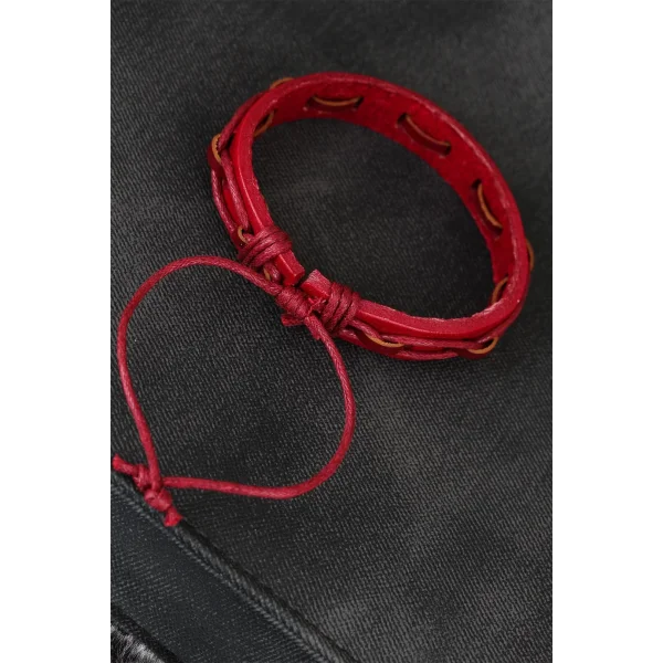 Kırmızı Renk İpli Yeni Sezon Deri Erkek Bileklik