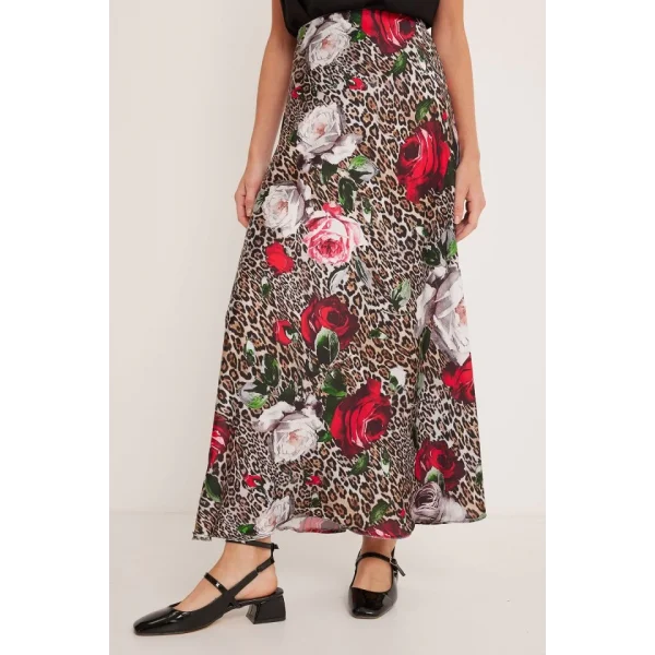 Kırmızı Siyah Desenli Saten Etek 15877