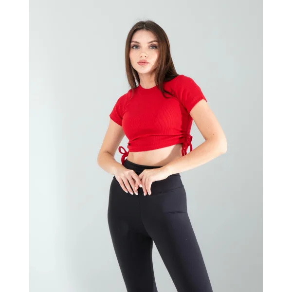 Kırmızı Yandan Büzgülü Crop