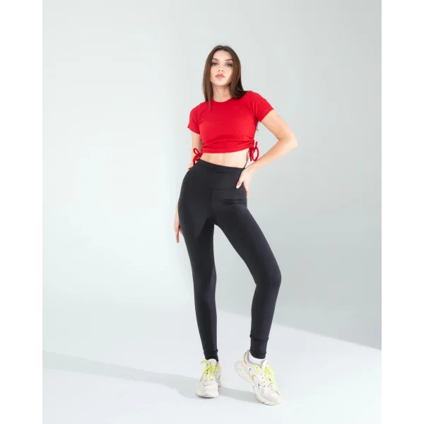 Kırmızı Yandan Büzgülü Crop