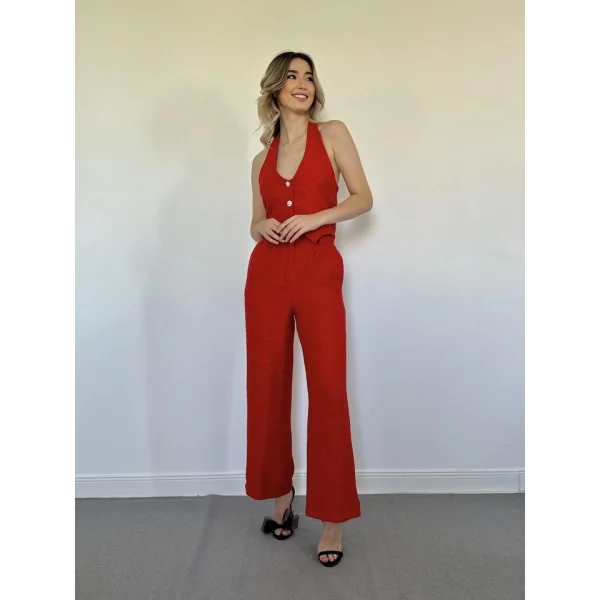 Kırmızı Yelek Ve Pantolon Takım