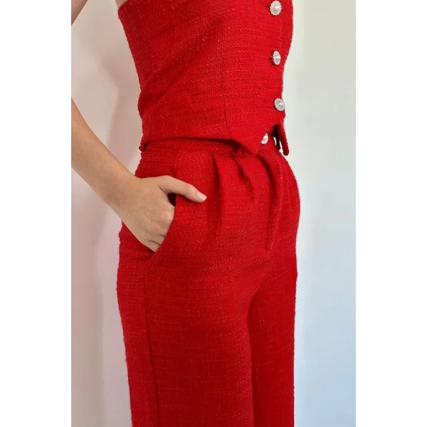 Kırmızı Yelek Ve Pantolon Takım
