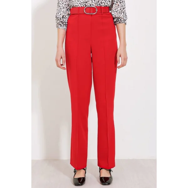 Kırmızı Yüksek Bel Kumaş Pantolon 6584