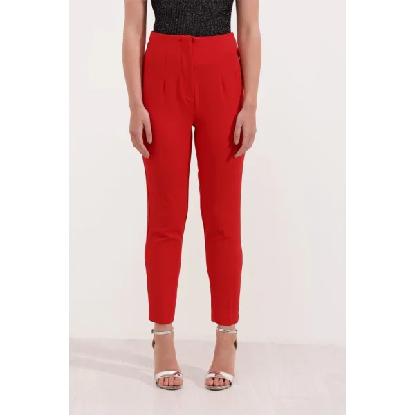 Kırmızı Yüksek Bel Kumaş Pantolon 6650
