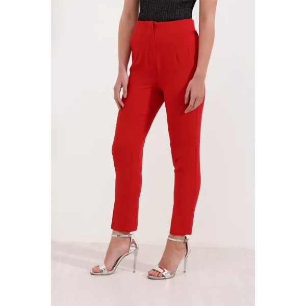Kırmızı Yüksek Bel Kumaş Pantolon 6650