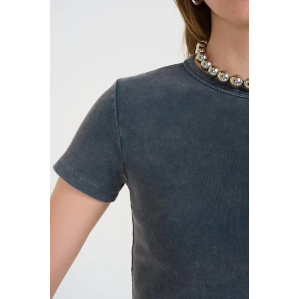 Kısa Bisiklet Yaka Tişört  Antrasit