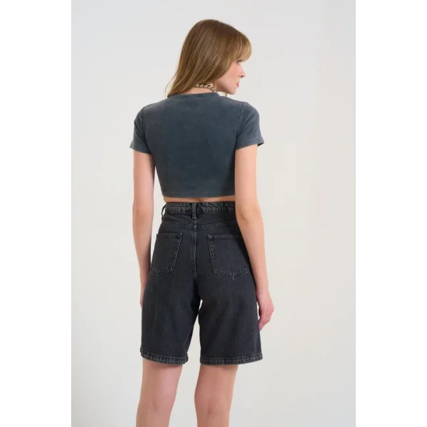 Kısa Bisiklet Yaka Tişört  Antrasit