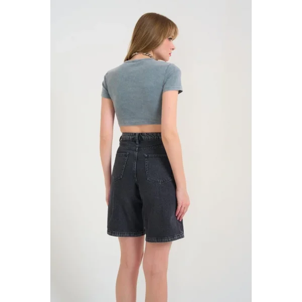 Kısa Bisiklet Yaka Tişört  Gri