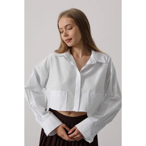 Kısa Boy Çift Cep Gömlek - Beyaz