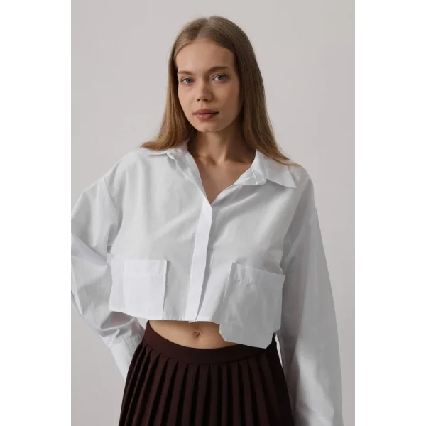 Kısa Boy Çift Cep Gömlek - Beyaz