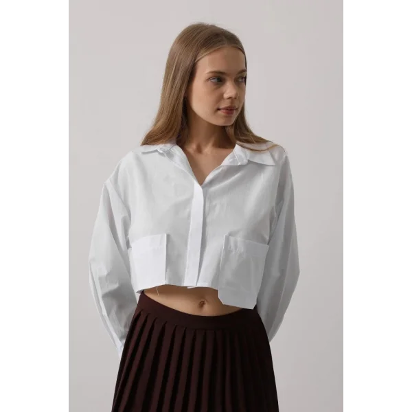 Kısa Boy Çift Cep Gömlek - Beyaz