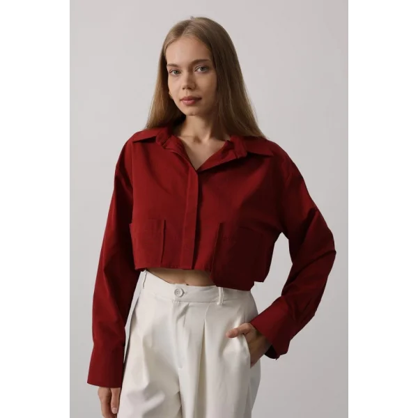 Kısa Boy Çift Cep Gömlek - Bordo