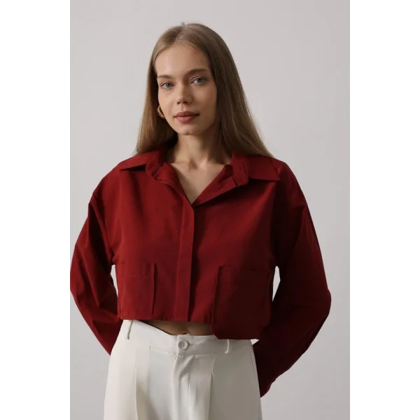 Kısa Boy Çift Cep Gömlek - Bordo