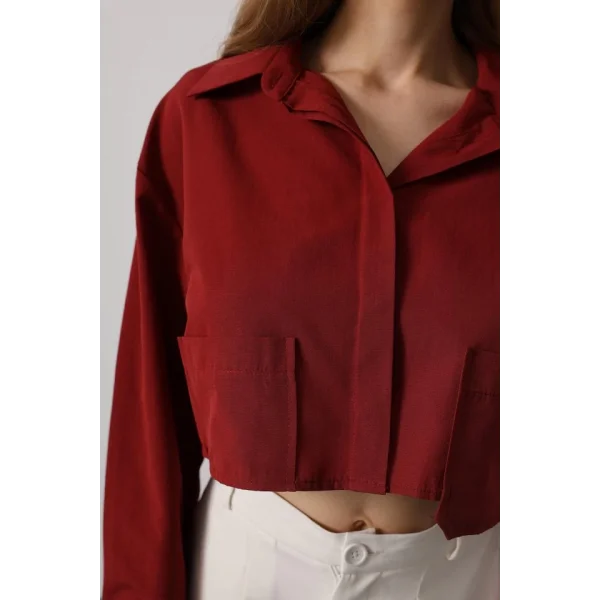 Kısa Boy Çift Cep Gömlek - Bordo