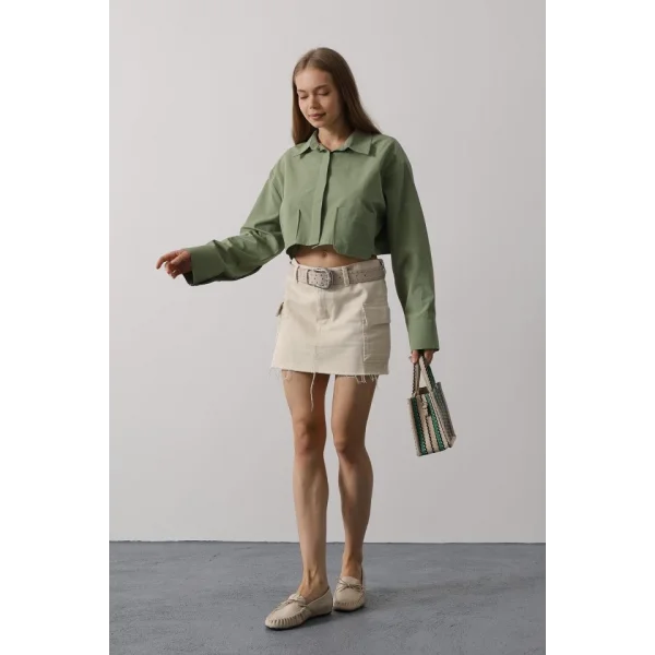 Kısa Boy Çift Cep Gömlek - Haki