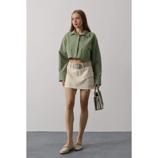 Kısa Boy Çift Cep Gömlek - Haki