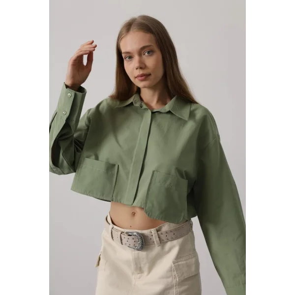 Kısa Boy Çift Cep Gömlek - Haki