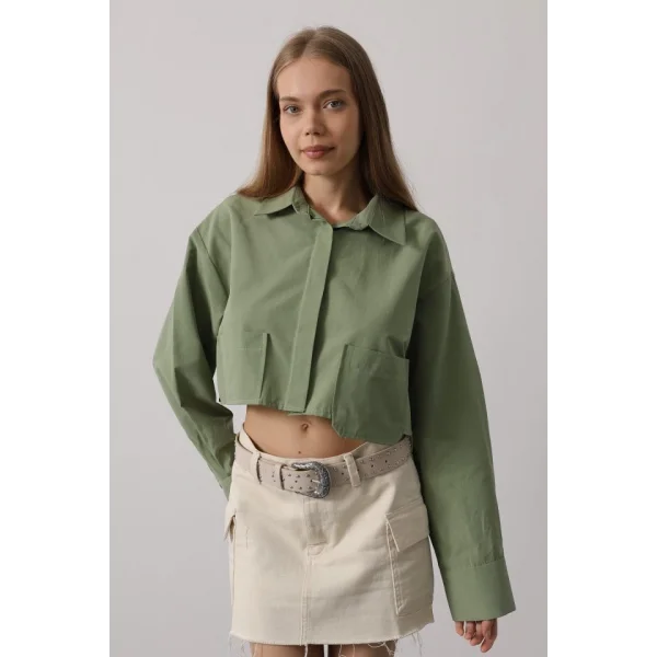 Kısa Boy Çift Cep Gömlek - Haki