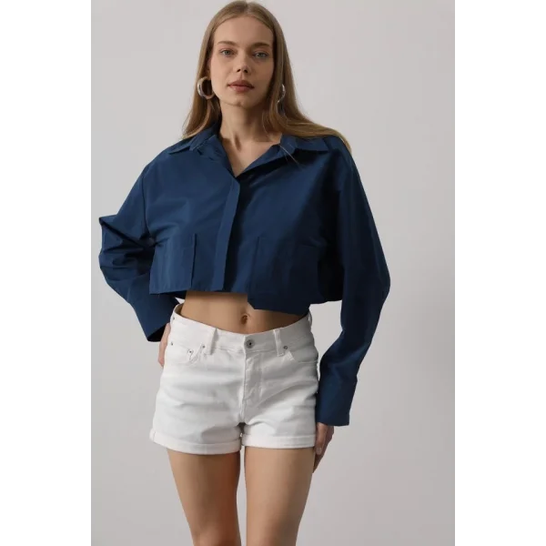 Kısa Boy Çift Cep Gömlek - İndigo