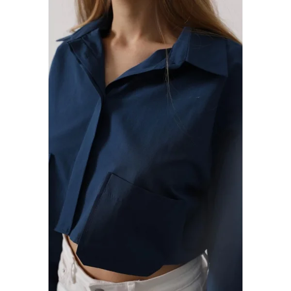 Kısa Boy Çift Cep Gömlek - İndigo