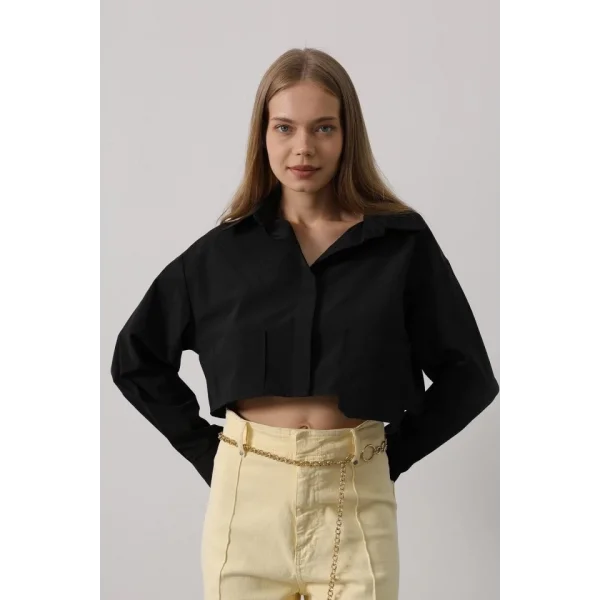 Kısa Boy Çift Cep Gömlek - Siyah