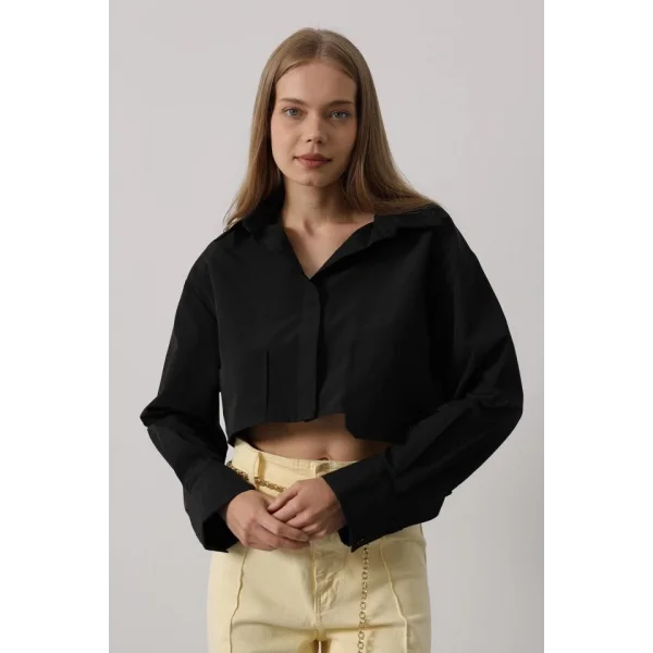 Kısa Boy Çift Cep Gömlek - Siyah