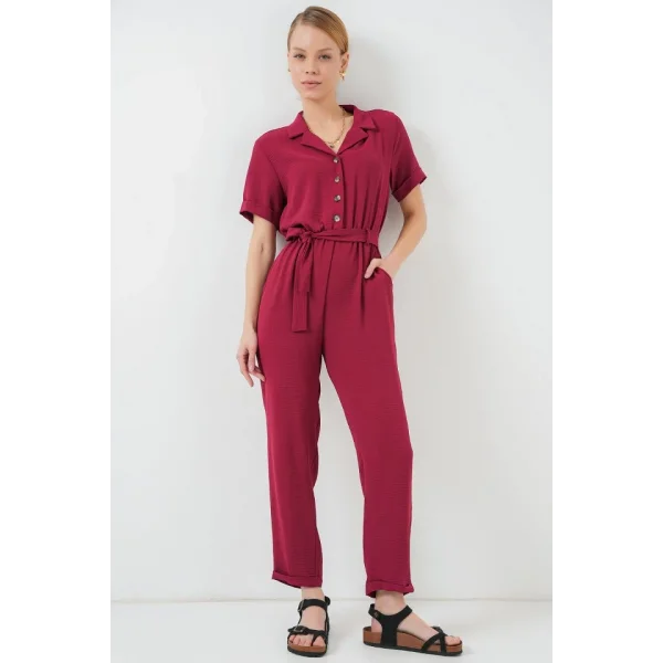 Kısa Kol Ayrobin Tulum 7030 - Bordo