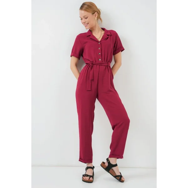 Kısa Kol Ayrobin Tulum 7030 - Bordo