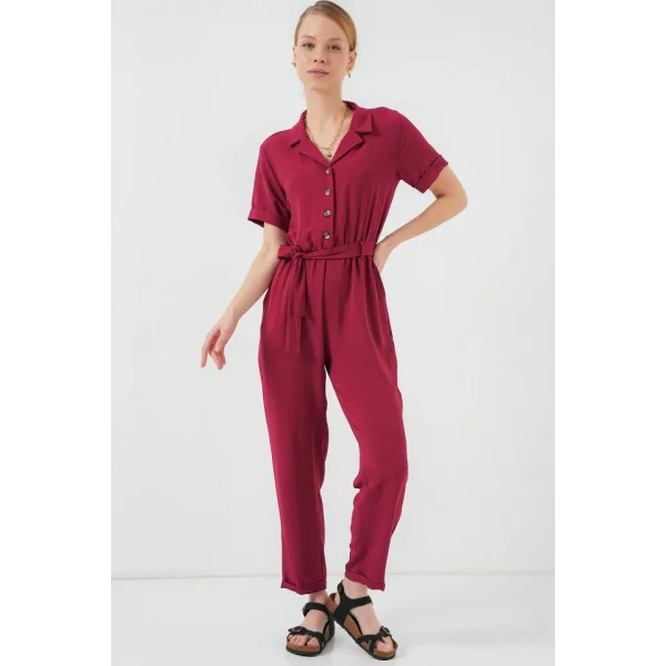 Kısa Kol Ayrobin Tulum 7030 - Bordo