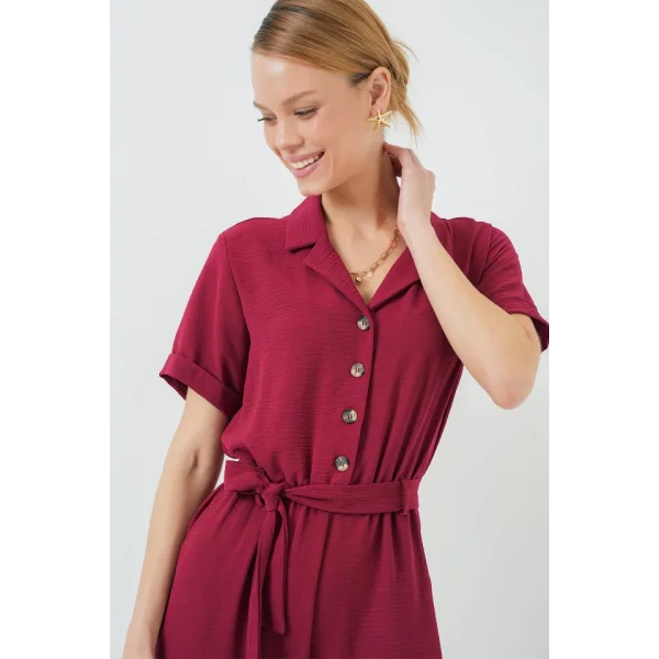 Kısa Kol Ayrobin Tulum 7030 - Bordo