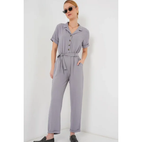 Kısa Kol Ayrobin Tulum 7030 - Gri