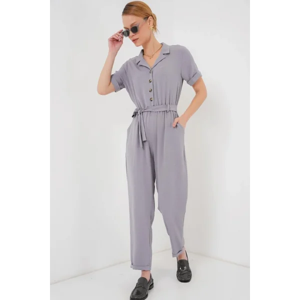 Kısa Kol Ayrobin Tulum 7030 - Gri