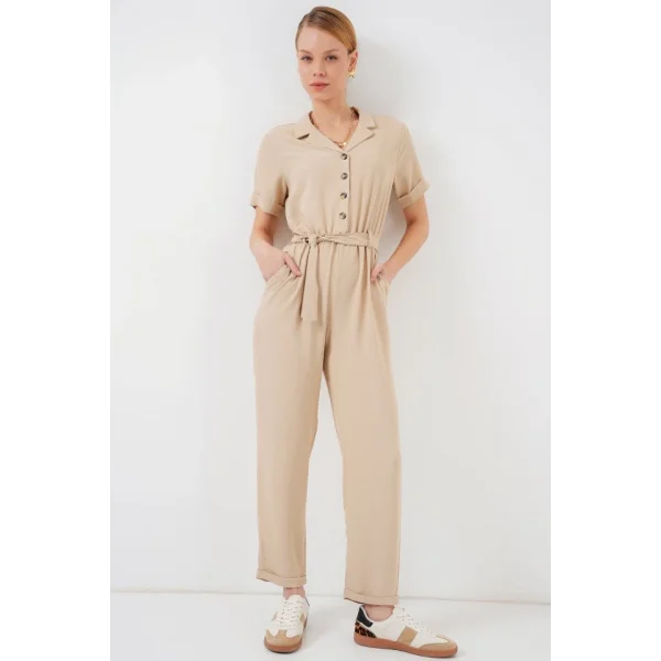 Kısa Kol Ayrobin Tulum 7030 - Krem