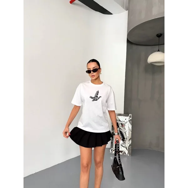 Kısa Kol Baskılı T-shirt - Beyaz