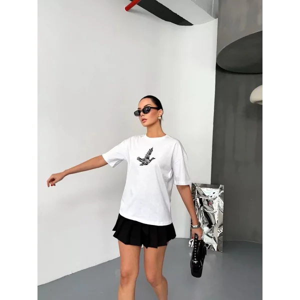 Kısa Kol Baskılı T-shirt - Beyaz