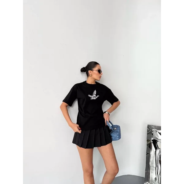 Kısa Kol Baskılı T-shirt - Siyah