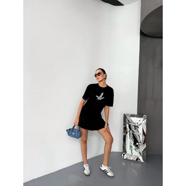 Kısa Kol Baskılı T-shirt - Siyah