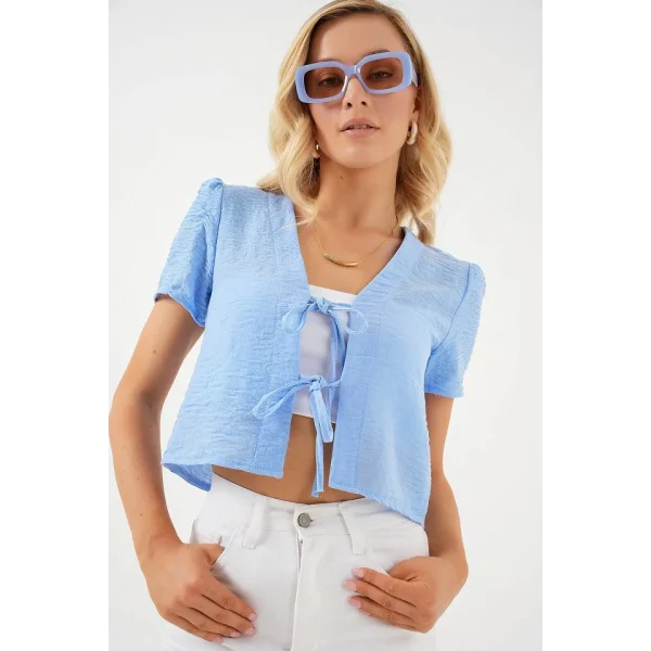 Kısa Kol Crop Bluz 958 - Mavi