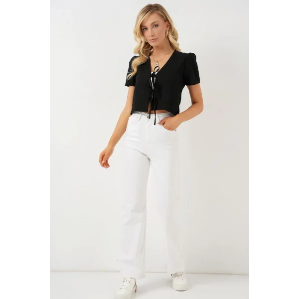 Kısa Kol Crop Bluz 958 - Siyah